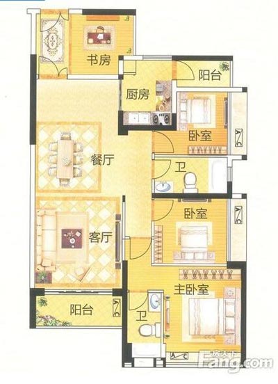 本单元的设计整体色调采用的是木色，不仅沿用了中式的端庄典雅，同时加入一些时尚的元素，让整个空间多了现代的时尚感觉，却不失中式的端庄。